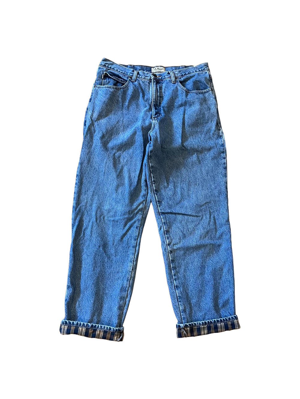 Vintage LL Bean Plaid Flannel Lined Jeans Mens 36 x 32 Classic Fit Straight Leg - Picture 2 of 3